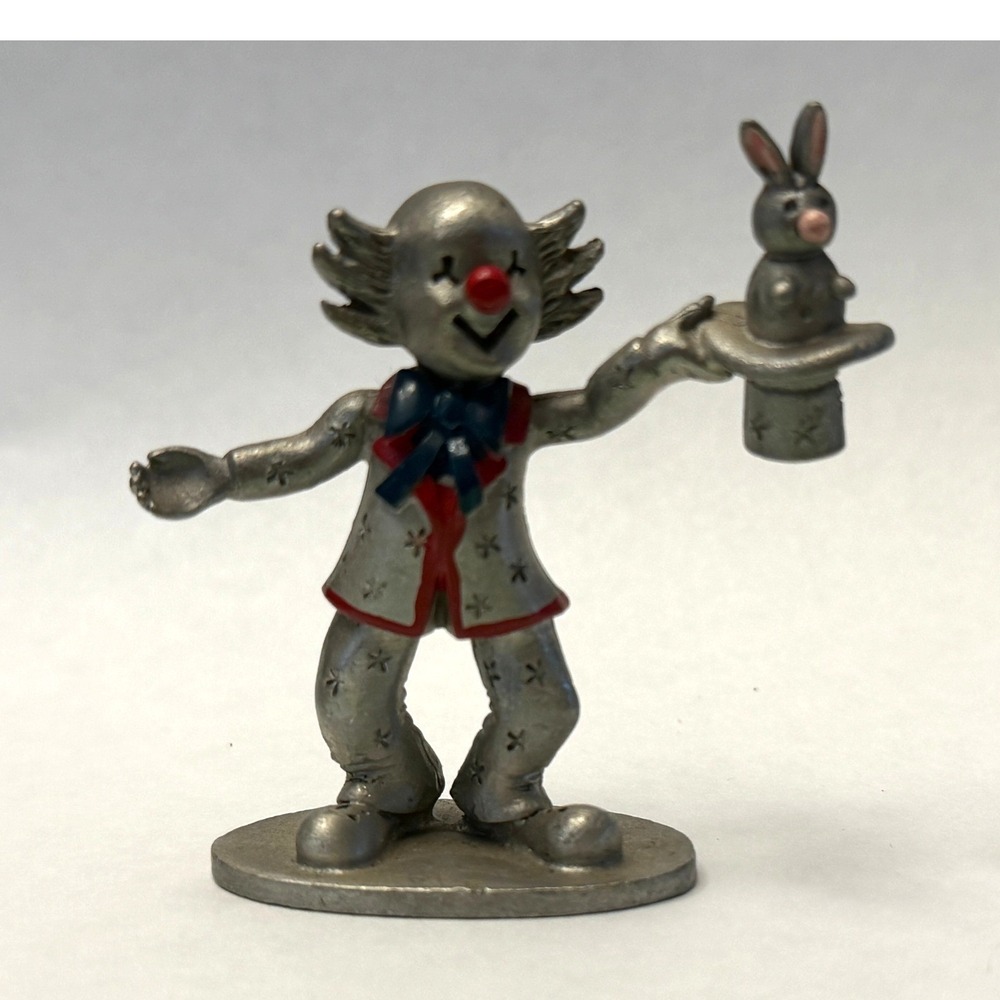 Spoontiques Pewter Clown Figurine Rabbit in Hat Magic Trick Miniature Vintage